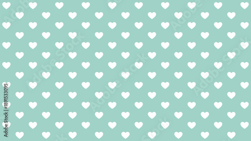 Seamless white heart pattern on mint green background, fresh minimalist romantic vector for spring weddings, baby showers, and cute aesthetic wallpaper
