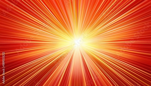 Abstract Orange And Red Background With Radiating Sun Beams And Bright Light Rays Coming From The Top Center