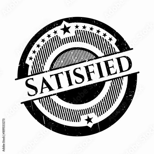 Grungy 'Satisfied' Vector Stamp Emblem with Stars - Quality Approval Graphic