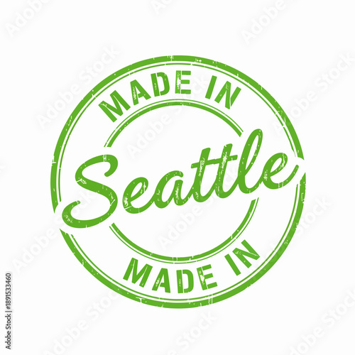 Green circular grunge vector stamp for 'Made In Seattle' local origin