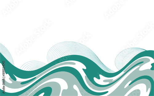 A minimalist vector graphic illustration of wavy lines in shades of green and white
