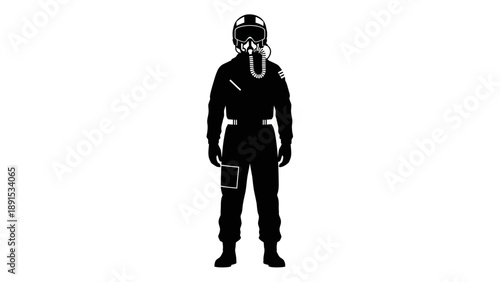 Silhouette of a Pilot in Full Flight Suit and Helmet.