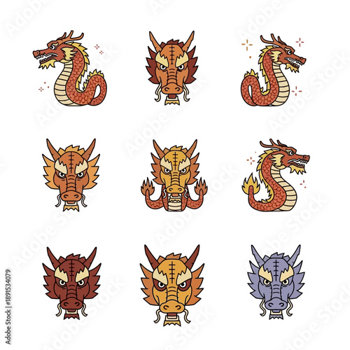 Pixel Art Dragon Icons Set: Fierce & Mythical Creatures