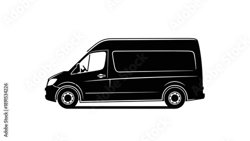 Sleek Black Delivery Van Isolated on White Background.