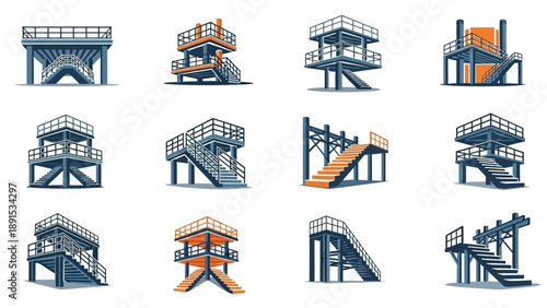 Pixel Art Industrial Platforms and Stairs Collection