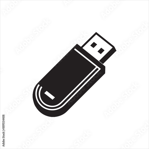 Minimalist black silhouette icon of a usb flash drive for data storage and transfer