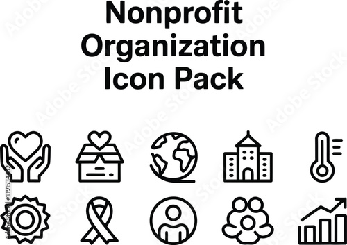 Nonprofit Organization Icon Set for Charity and Social Causes