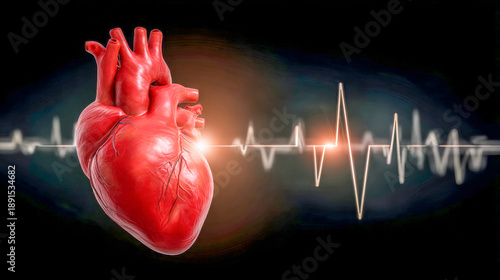 Vibrant human heart illustration with heartbeat line glowing against a dark background, symbolizing life and vitality