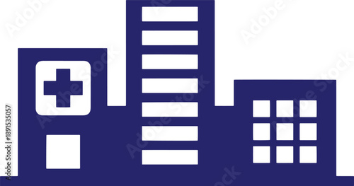 Hospital building with cross symbol and windows in flat design