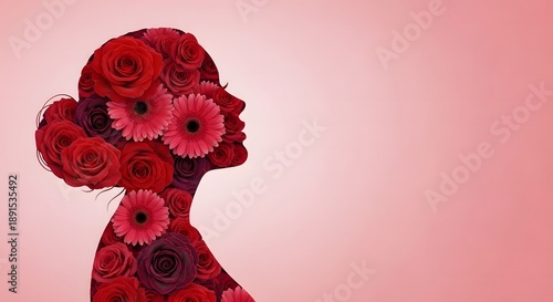 Happy women's day celebration with beautiful floral portrait of a woman