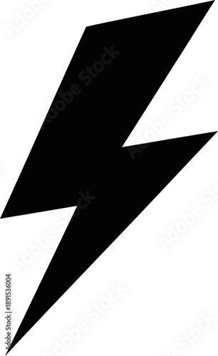 Bold Black Lightning Bolt Icon Symbolizing Electricity, Energy, Speed, Power, and Sudden Change, Ideal for Warning Signs or Dynamic Graphic Elements on Dark Background