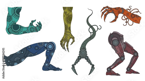 Robotic Limbs Collection: Arms, Legs, and Claws - Sci-Fi Concept Art