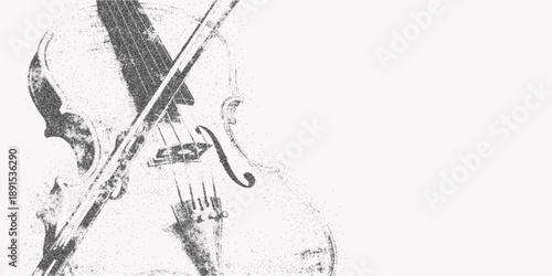 Violin pattern background with fine stipple grain and subtle photocopy grit, overlaid with faint splatters and grunge dust for an elegant distressed music theme.