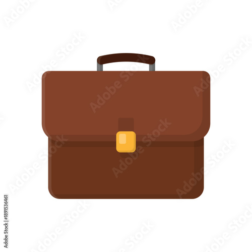 A vintage brown leather business briefcase and travel luggage suitcase object with a handle and lock isolated on a white background