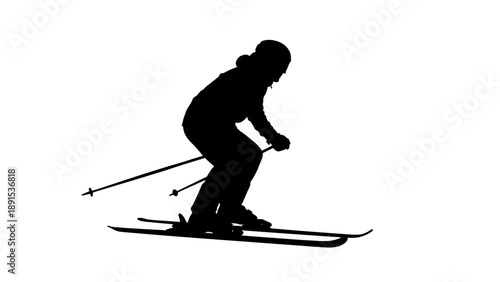 Silhouette of a Skier in Action on White Background.