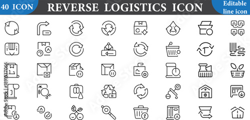 Reverse logistics icon set including various symbols and signs for design and illustration