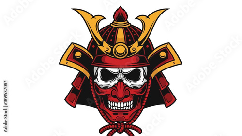 Samurai Skull Mask with Horns - Japanese Warrior Helmet, Ghostly Face, Dark Art