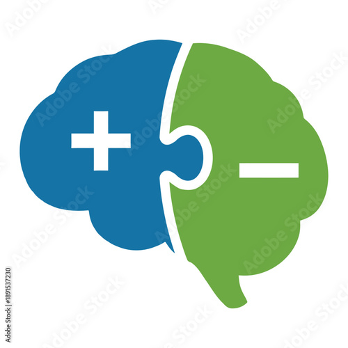 Brain puzzle with plus and minus signs