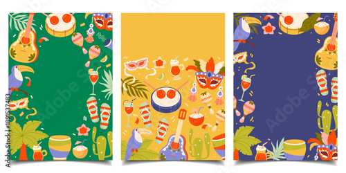 collection of colorful banners and frames for the Brazilian Carnival