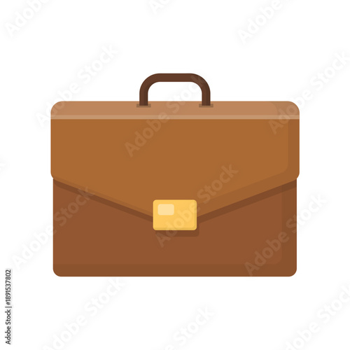 A vintage brown leather business briefcase and travel luggage suitcase object with a handle and lock isolated on a white background