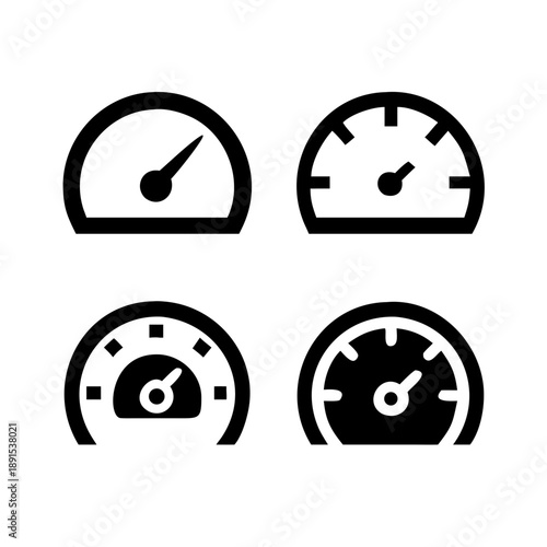 Set of 10 Speedometer and Gauge Meter Vector Icons for Speed Measurement