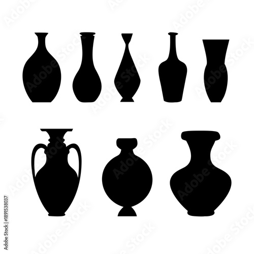 Set of 10 Vase Silhouettes, Diverse Vector Collection for Decoration