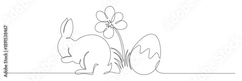 Continuous line drawing of Easter egg with flowers and bunny 1.eps