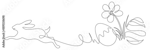 Continuous line drawing of Easter egg with flowers and bunny.eps