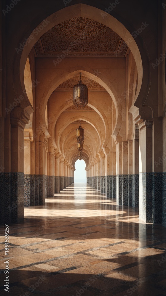 Obraz premium Elegant Arabic architecture with a view of the desert