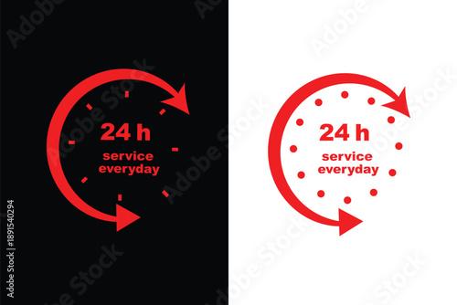 24 hours a day service concept vector icon isolated on white background in two colors style. 24 / 7 icon.
