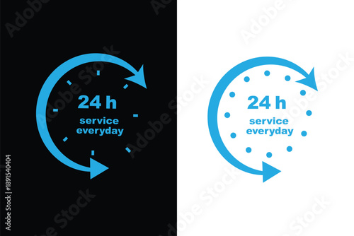 24 hours a day service concept vector icon isolated on white background in two colors style. 24 / 7 icon.