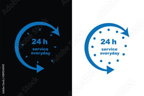 24 hours a day service concept vector icon isolated on white background in two colors style. 24 / 7 icon.