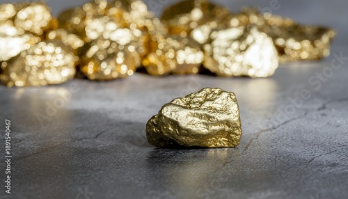 Pile of gold nuggets on a textured surface