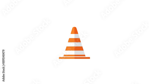 Striking Orange and White Striped Traffic Cone on White Background.