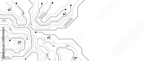 Circuit board pattern with intricate digital lines and electronic connections. White tech background featuring motherboard design elements and futuristic circuitry details. Digital vector illustration