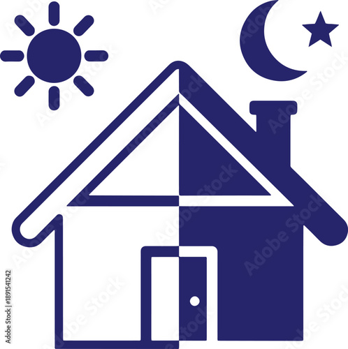 Day and night house icon represents time of dwelling or occupancy