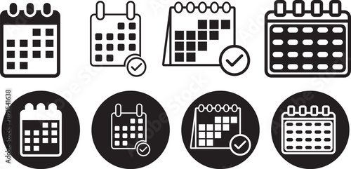 Daily organizer calendar symbol for effective time.  solid and outline styles for effective scheduling, managing appointments, and date planning