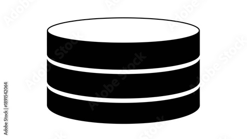 Simple black icon representing a database with three stacked cylinders.
