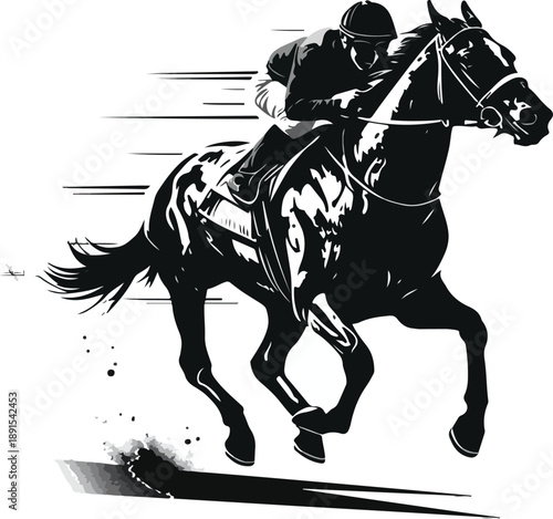 Jockey riding galloping horse with motion lines and splashes, concept for speed, sport, and racing intensity