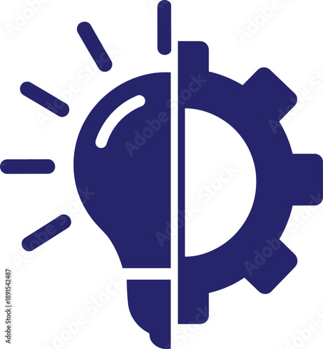Blue lightbulb and gear icon, symbolizing innovation and industry
