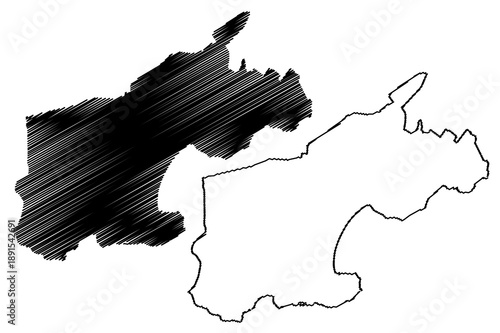 Coloane parish (Parishes of Macau, Macao Special Administrative Region of the Peoples Republic of China) map vector illustration, scribble sketch Lou Wan or Sao Francisco Xavier map