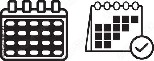 Daily organizer calendar symbol for effective time.  solid and outline styles for effective scheduling, managing appointments, and date planning