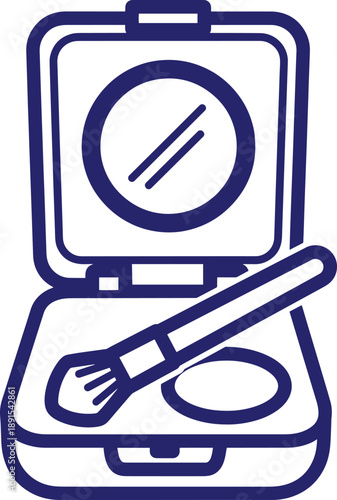 Open makeup compact with mirror and brush on transparent background