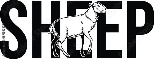 Adorable Sheep Illustration, Farm Animal Graphic, Livestock Design For Childrens Books