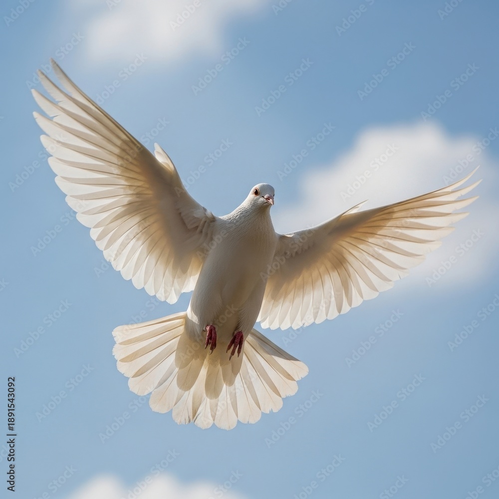 Obraz premium Dove in Flight - A Symbol of Peace and Freedom Against Blue Sky.