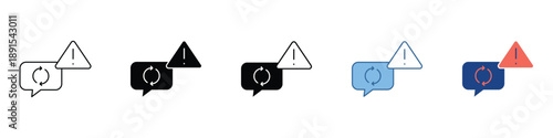 Digital messaging system warning and update failure icons collection for user interfaces, symbolizing communication errors and critical system status alerts