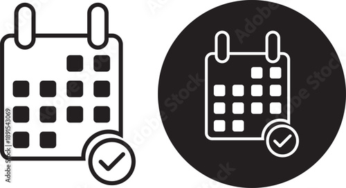 Daily organizer calendar symbol for effective time.  solid and outline styles for effective scheduling, managing appointments, and date planning