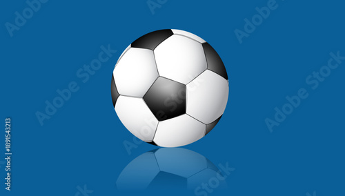 3D illustration or vector art of a classic black and white soccer ball, representing football sports culture, athletic competition, teamwork, energy, training, tournaments, and global passion