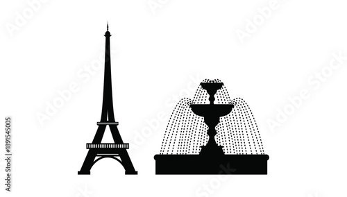 Vector icon set of the Eiffel Tower, representing Paris, France, iconic landmarks, tourism, travel, European culture, and architectural beauty in clean flat or line art vector illustrations