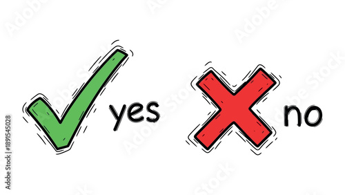 Agreement or Disagreement: This image captures a crucial decision-making moment. The 'yes' checkmark and the 'no' 'X' visually communicate agreement and disagreement, clarity of purpose.